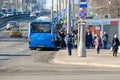 Crowds on boarding and disembarking from buses near the Kaluzhskaya metro