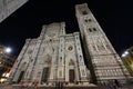 Crowds at Campanille of Santa Maria del Fiore cathedral at night Royalty Free Stock Photo