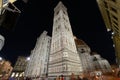 Crowds at Campanille of Santa Maria del Fiore cathedral at night Royalty Free Stock Photo