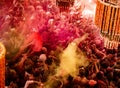 Crowds can be seen below duirng Holi Festival in India, throwing Royalty Free Stock Photo