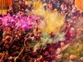 Crowds can be seen below duirng Holi Festival in India, throwing powdered paint Royalty Free Stock Photo