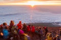 Crowds of climbers at the summit