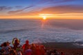 Crowds of climbers at the summit