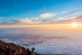 Crowds of climbers at the summit