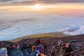 Crowds of climbers at the summit