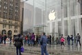 Crowds of customers outside Apple Store in New York pre-ordering the Apple Watch