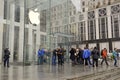 Crowds of customers outside Apple Store in New York pre-ordering the Apple Watch