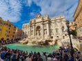 Crowds gather around the Trevi Fountain in Rome Royalty Free Stock Photo