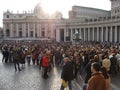 Crowds gathering in St Peters Square, Vatican City, 3 April 2005, The day after Pope John Paul II died.
