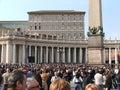 Crowds gathering in St Peters Square, Vatican City, 3 April 2005, The morning after Pope John Paul II died.