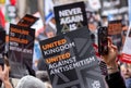 Crowds holding banners and flags at the March Against Antisemitism, in central London during the Israel Gaza conflict.