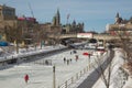 Crowds ice skating on the frozen Rideau Canal Ottawa Winterlude Royalty Free Stock Photo