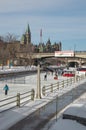 Crowds ice skating on the frozen Rideau Canal Ottawa Winterlude Royalty Free Stock Photo