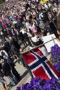 Crowds lining the street for the children`s parade on Norway`s National Day, 17th of May Royalty Free Stock Photo