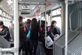 Crowds in a long bus of brt