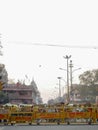 Crowds of People behind Police Barricade Delhi India