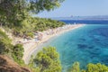 Crowds of people on Golden Cape beach. Golden Cape is the most famous beach in Croatia located on Brac island.