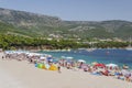 Crowds of people on Golden Cape beach. Golden Cape is the most famous beach in Croatia located on Brac island.