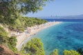 Crowds of people on Golden Cape beach. Golden Cape is the most famous beach in Croatia located on Brac island.