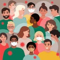 Crowds of people-in masks and without, vaccinated and unvaccinated. The importance of vaccination to control coronavirus Royalty Free Stock Photo