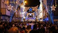 Crowds and street illuminations during Sao Pedro festival Povoa de Varzim, Portugal