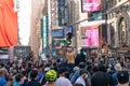 Crowds of People in Times Square Celebrating after the Win of President Elect Joe Biden in New York City Royalty Free Stock Photo