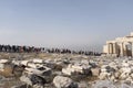 Crowds of tourists stream towards the Parthenon at the Acropolis