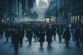 Crowds of people walking in central London at night. Anonymous crowd of people walking on city street, AI Generated