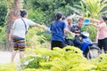 Crowds are playing splash water on Songkran Day of Thailand.