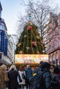 Close up of the giant Christmas tree at the German Christmas market in Birmingham