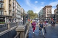 Crowds thronging Las Ramblas Boulevard in Barcelona, Spain Royalty Free Stock Photo