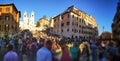 Crowds of tourists near the Spanish steps in Rome