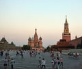 Moscow, Russia - 06.24.2021: Crowds of tourists on the Red Square in a hot summer eveneng