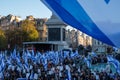 Crowds waving Israeli flags at pro-Israel solidarity rally at Trafalgar Square in London, UK