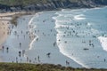 Crowds at Whitesands Bay beach in summer, Wales