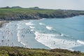 Crowds at Whitesands Bay beach in summer, Wales