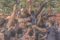 Crowdsurfing during a concert at a summer festival