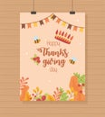 Crown bee garland foliage happy thanksgiving poster