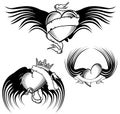 Crown Black winged heart tattoo set pack