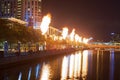 Crown Casino fire show at night Royalty Free Stock Photo