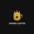 Crown coffee premium coffee cafe logo with mug in king crown shape icon illustration logo