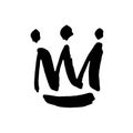 Crown doodle icon. Modern brush ink. Isolated on white background.