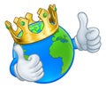 Crown Earth Globe World Mascot Cartoon Character Royalty Free Stock Photo