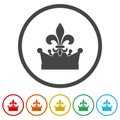 Crown fleur de lis icon. Set icons colorful