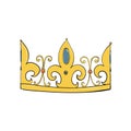 crown with gems and diamonds. A symbol of authority. Headpiece of the King. Icon denoting success and insignia. Gold crown