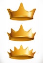 Crown, gold emblem. 3d vector icon