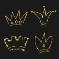 Set of four simple graffiti sketches queen or king crowns