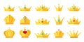 Crown gold royal flat icon set king tiara diadem Royalty Free Stock Photo