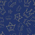 Hand drawn crowns. Seamless pattern of simple graffiti sketch queen or king crowns Royalty Free Stock Photo