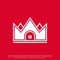 Crown and House for Real Estate or Home King Logo Design Vector Illustration. Royalty Free Stock Photo